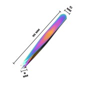 Пинцет для бровей скошенный острый, цвет хамелеон